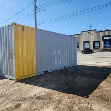 20FT SEA SHIPPING CONTAINER FRESH PAINT UPDATE ~ GREAT DELIVERY RATES TOO yelllow and grey
