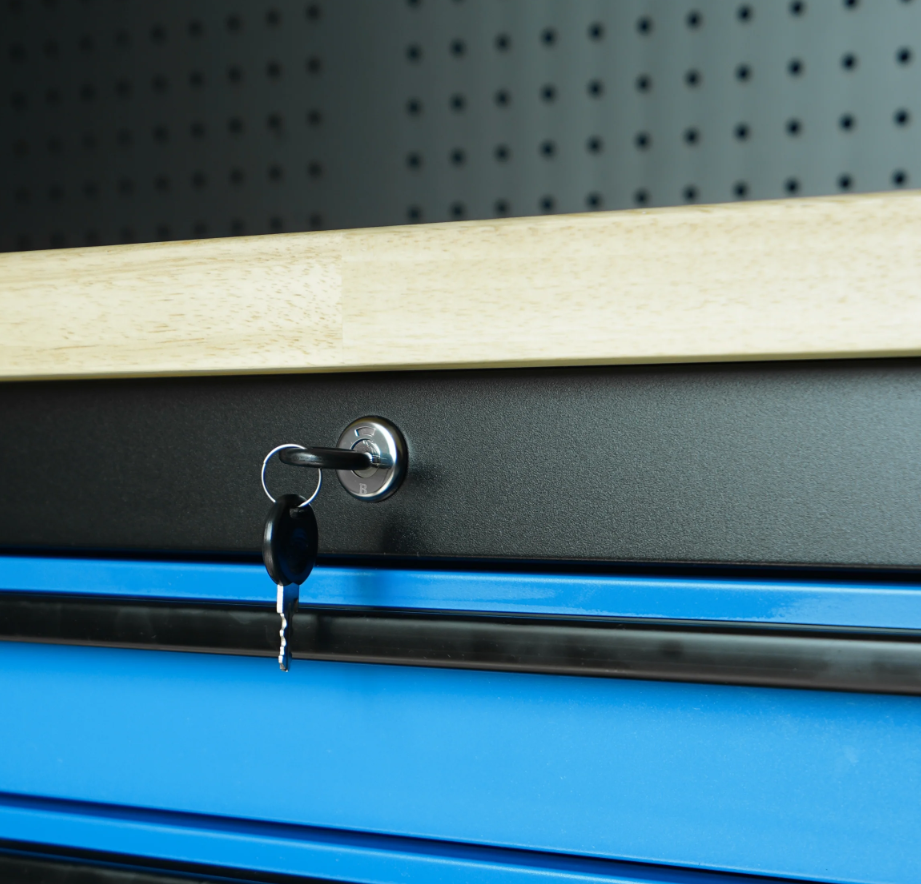 NEW 72 INCH BLUE TOOL CABINET WITH OVERHEAD CABINETS AND PEGBOARD! WOW