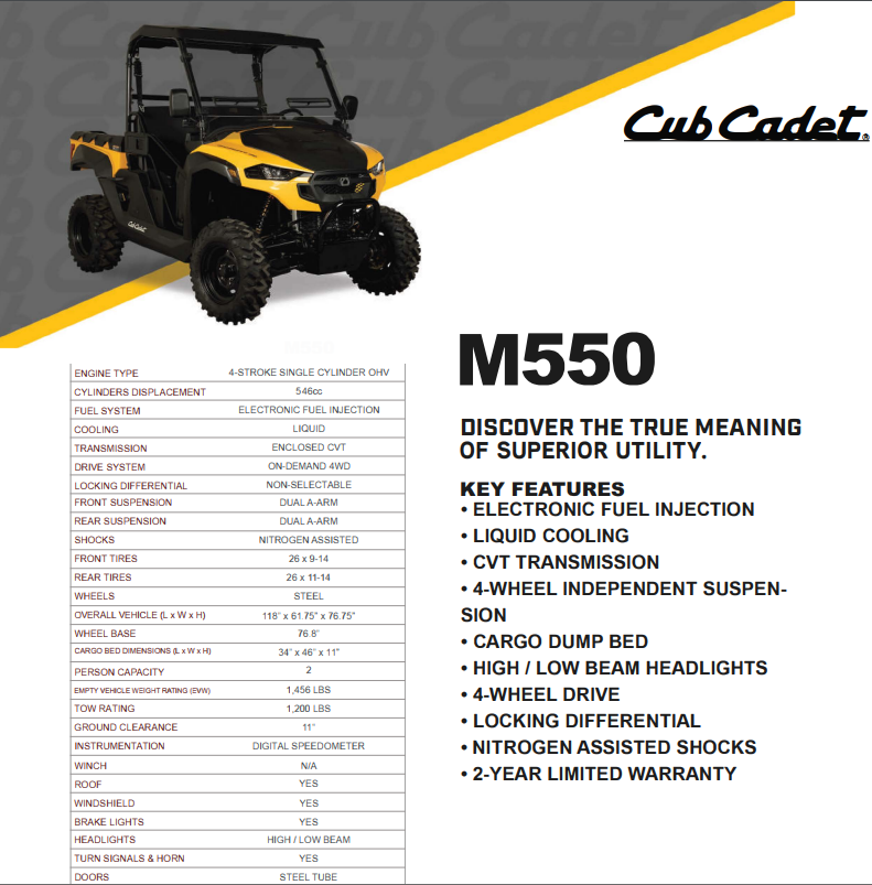 CUB CADET UTV M550 2024