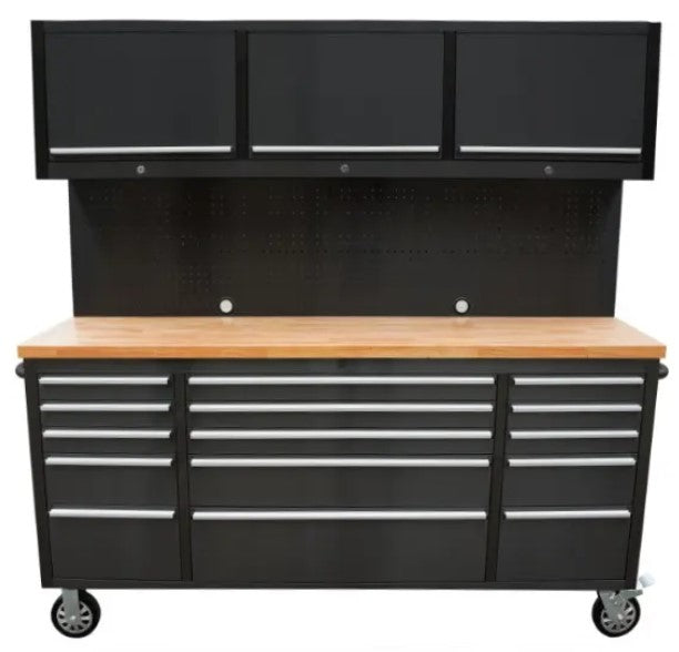 72 INCH BLACK TOOL CABINET WITH PEGBOARD & UPPER CABINETS