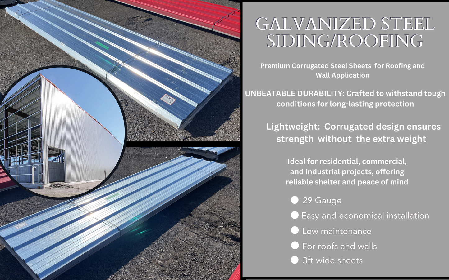 STEEL SIDING/ROOFING 29 GAUGE! 10, 12, 16 FT LENGTHS!