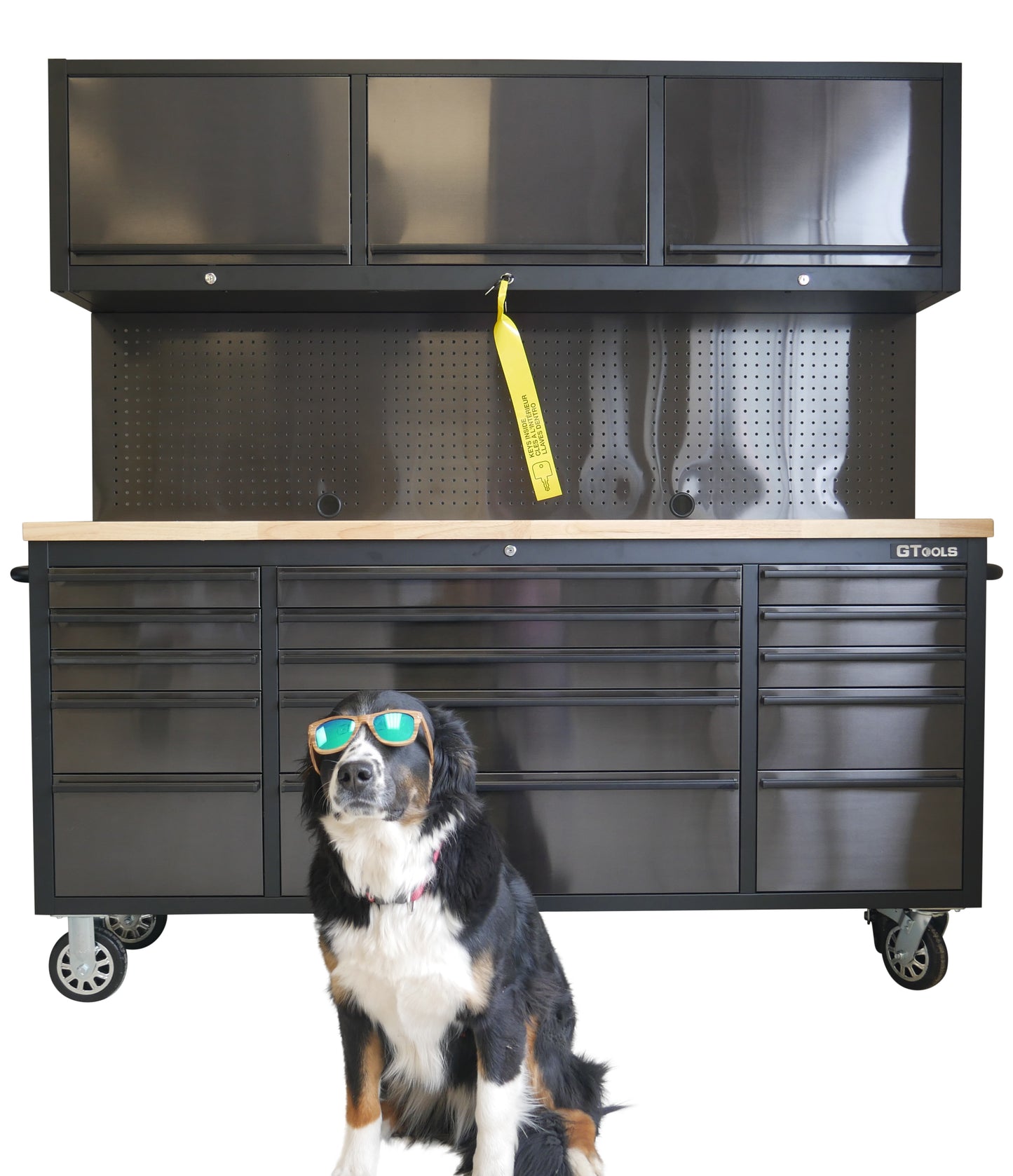 72 INCH BLACK STEEL TOOL CABINET WITH PEGBOARD & UPPER CABINETS