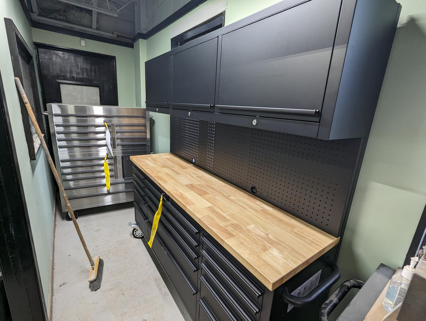 72 INCH BLACK TOOL CABINET WITH PEGBOARD & UPPER CABINETS