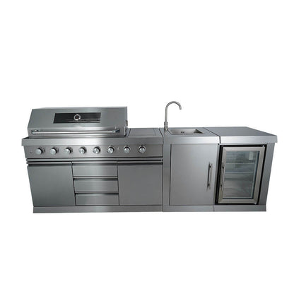 OUTDOOR KITCHEN Stainless Steel , 6 Main Burners, Rear Burner, Side Burner, Integrated Sink & Refrigerator, CSA/CE Certified,