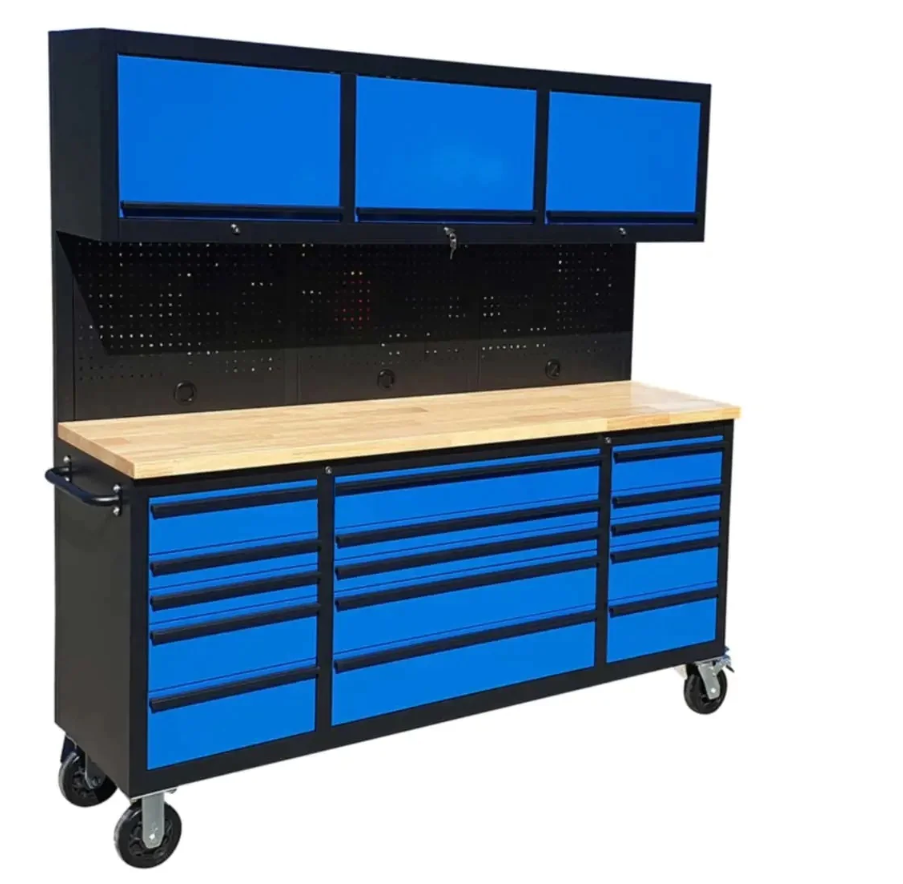 NEW 72 INCH BLUE TOOL CABINET WITH OVERHEAD CABINETS AND PEGBOARD! WOW