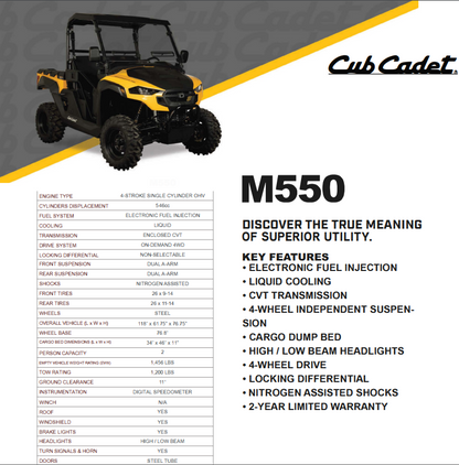 CUB CADET UTV M550  2024