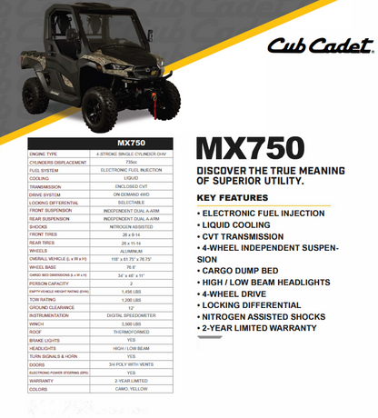 2024 CUB CADET MX750 UTV