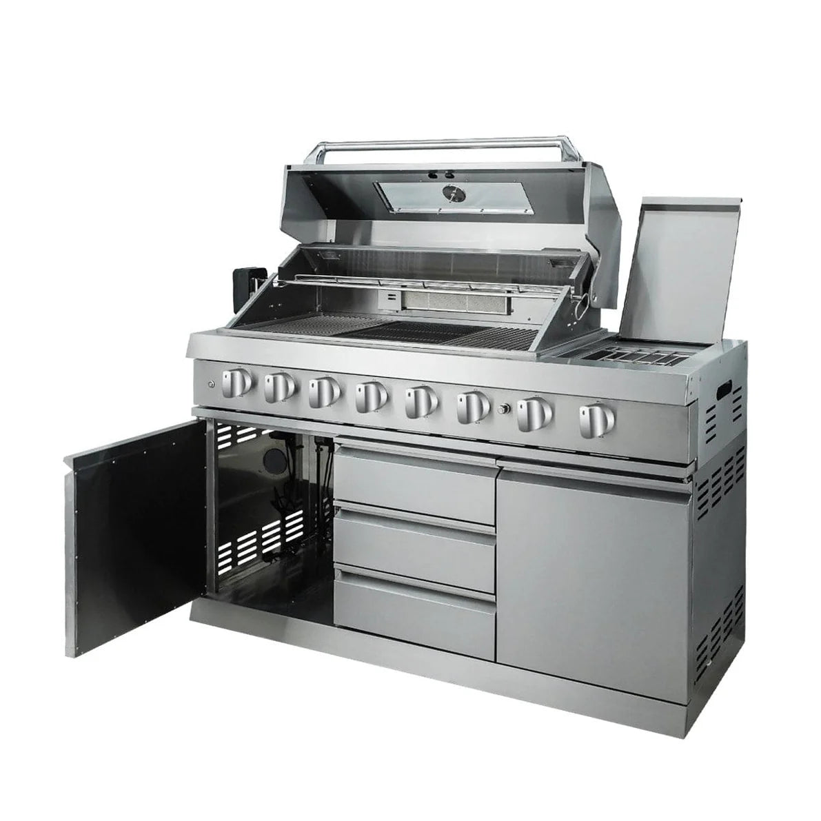 OUTDOOR KITCHEN Stainless Steel , 6 Main Burners, Rear Burner, Side Burner, Integrated Sink & Refrigerator, CSA/CE Certified,