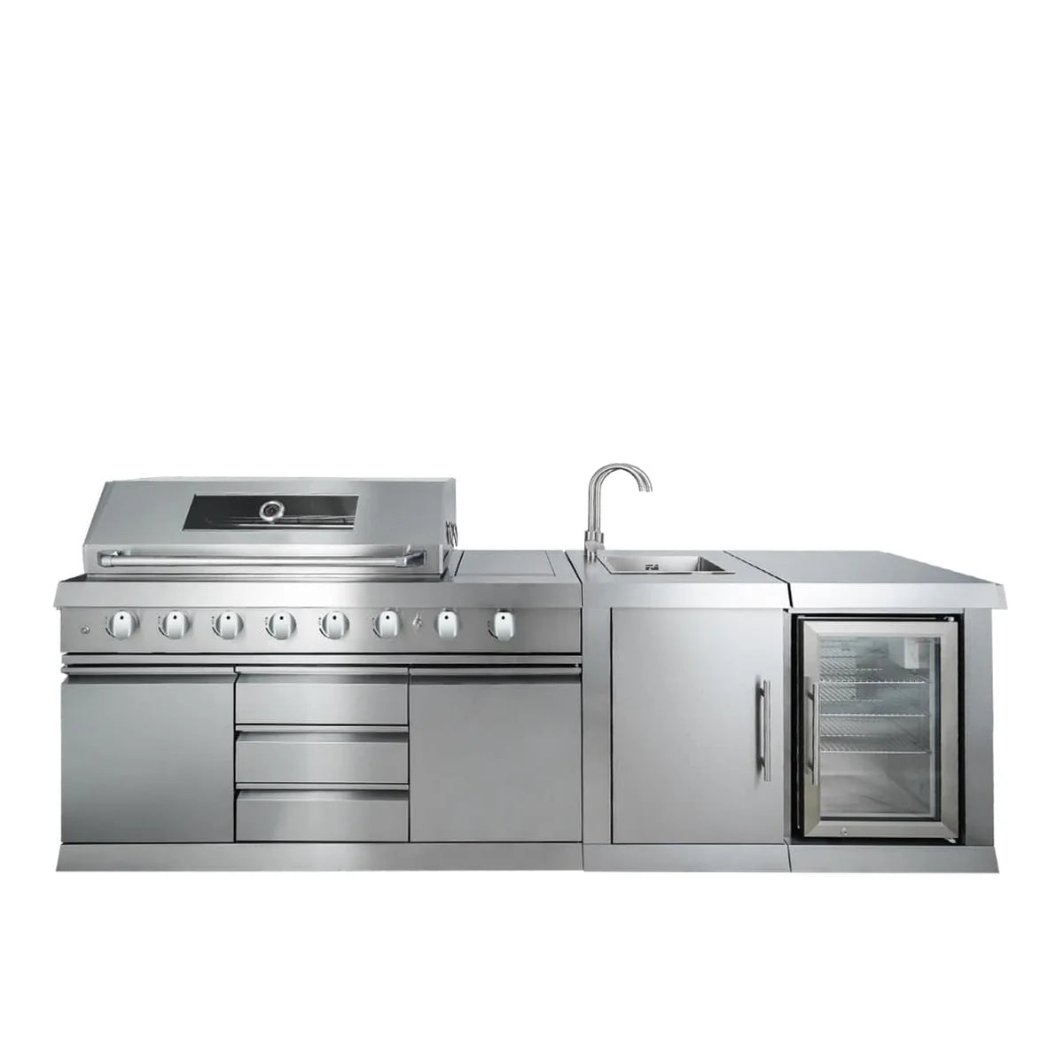 OUTDOOR KITCHEN Stainless Steel , 6 Main Burners, Rear Burner, Side Burner, Integrated Sink & Refrigerator, CSA/CE Certified,