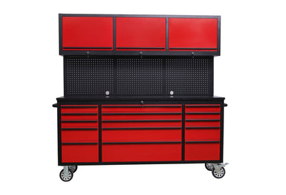 FREEDOM ROUGE 6 Foot Tool Cabinet with Pegboard and Upper Cabinets - RED & BLACK