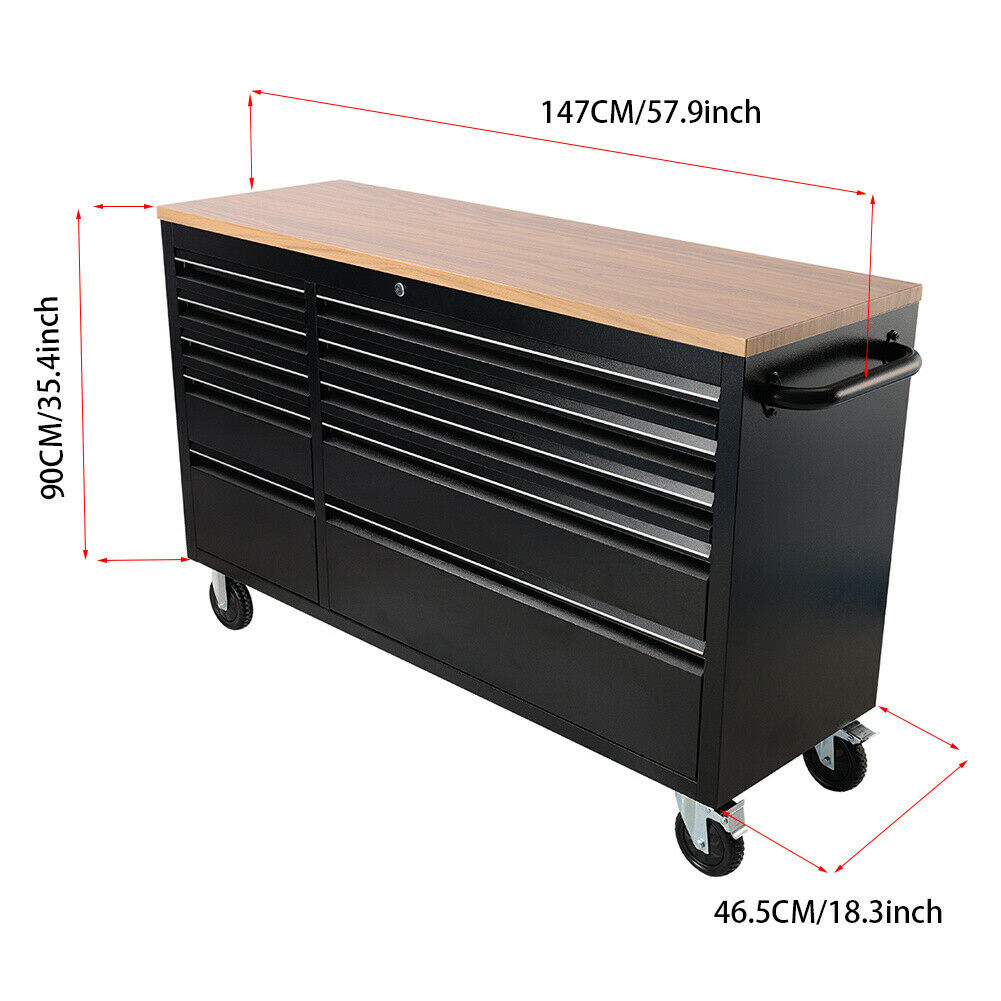 55Inch 10 Drawer Moving Tool Chest Storage Lockable Tool Cabinet Garage Workbench